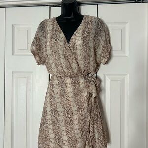 Elegant Beige and Brown Wrap Dress